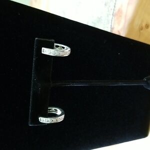 Silver Hoop Earrings with CZ Channel-Set Stones - Silver